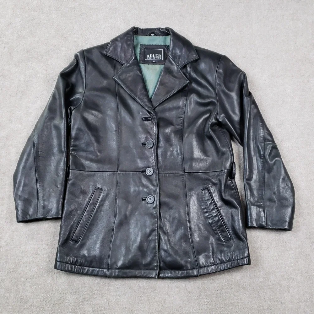 Adler Collection Jacket Womens Medium Black‎ Leather Lambskin Button Car Coat